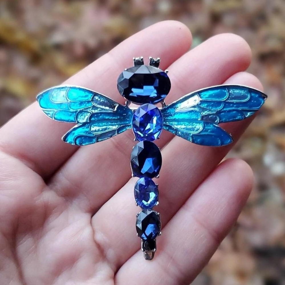 NWOT Blue Dragonfly Rhinestone Brooch Pin - Picture 2 of 3